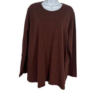Susan Graver Style Womens Brown Round Neck Long Sleeve Top Size 1X